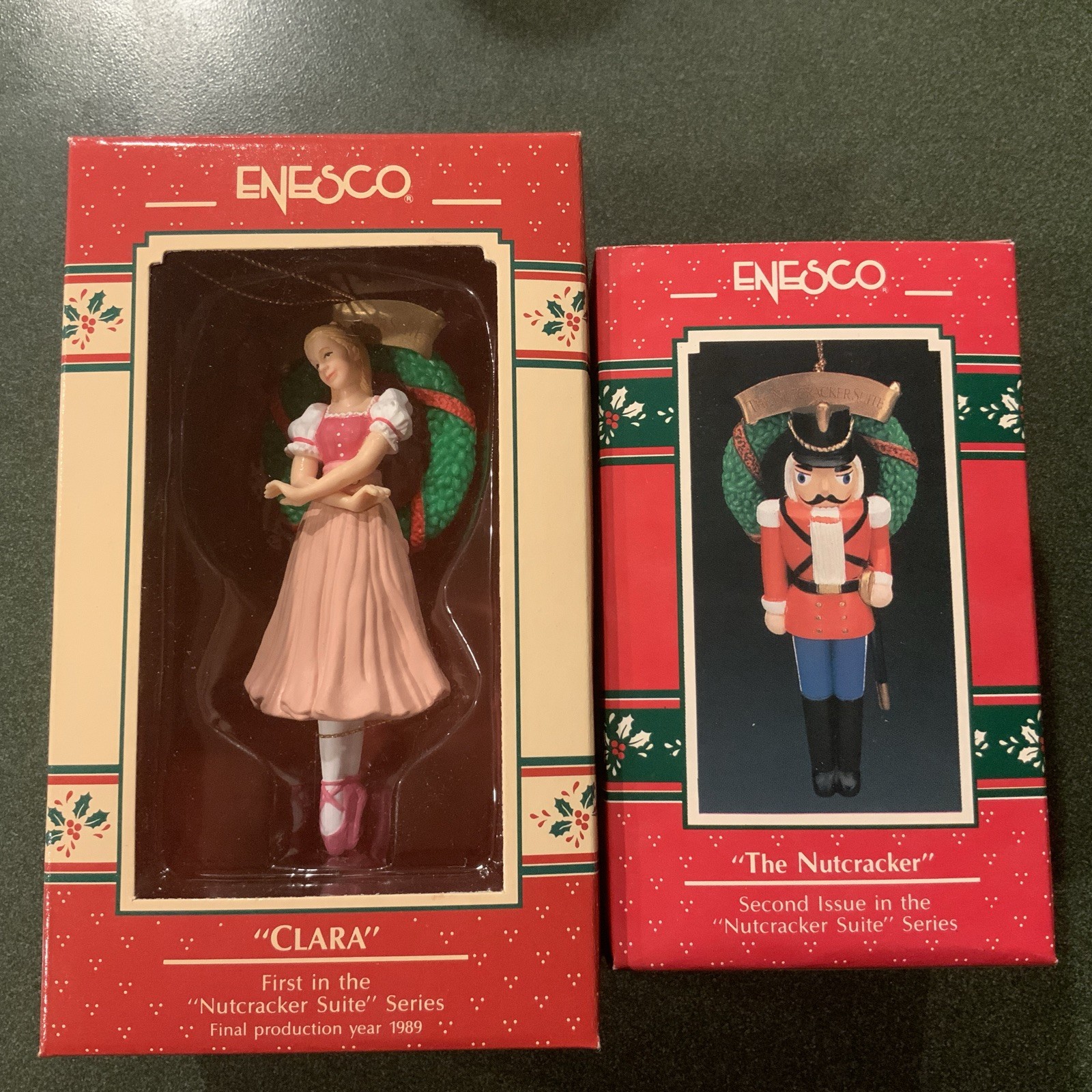 VTG Enesco Christmas Ornament Lot of 2 1989-90 Clara & The Nutcracker NIB