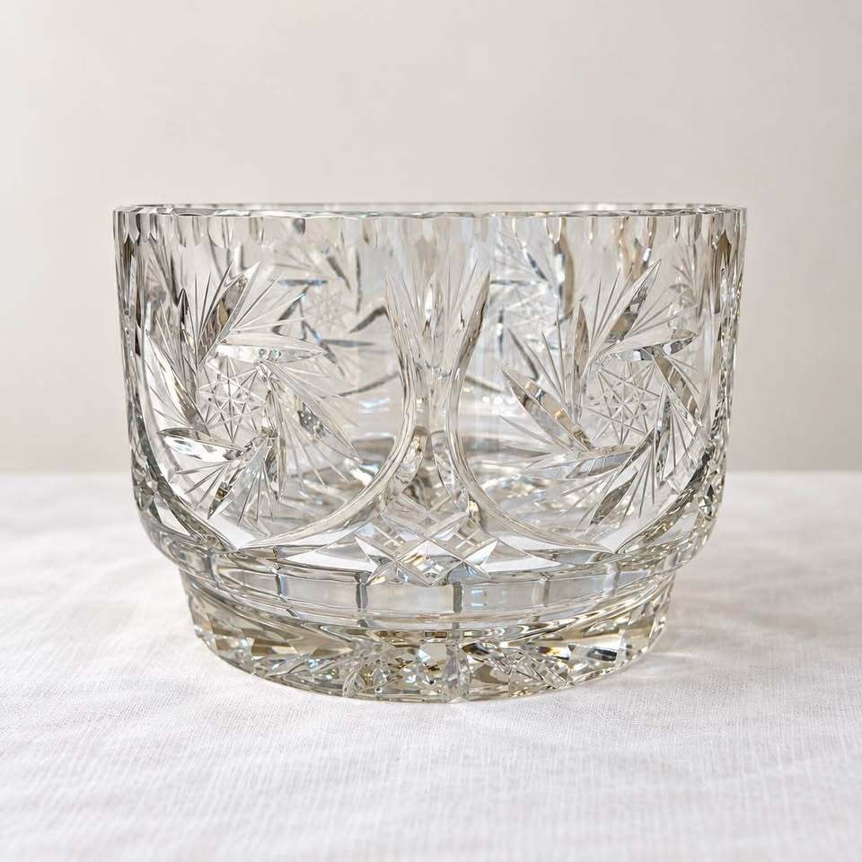 Vintage Cut Crystal Pinwheel Starburst Centerpiece Bowl 8” Heavy Crystal