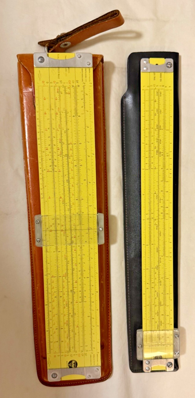 2 Pickett Slide Rules N4-ES & N902-ES Yellow w/Original Leather Cases  - DS31