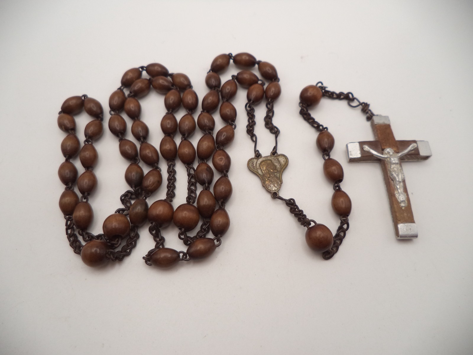 Vintage French Wood and Metal Crucifix Rosary Beads – Made in France