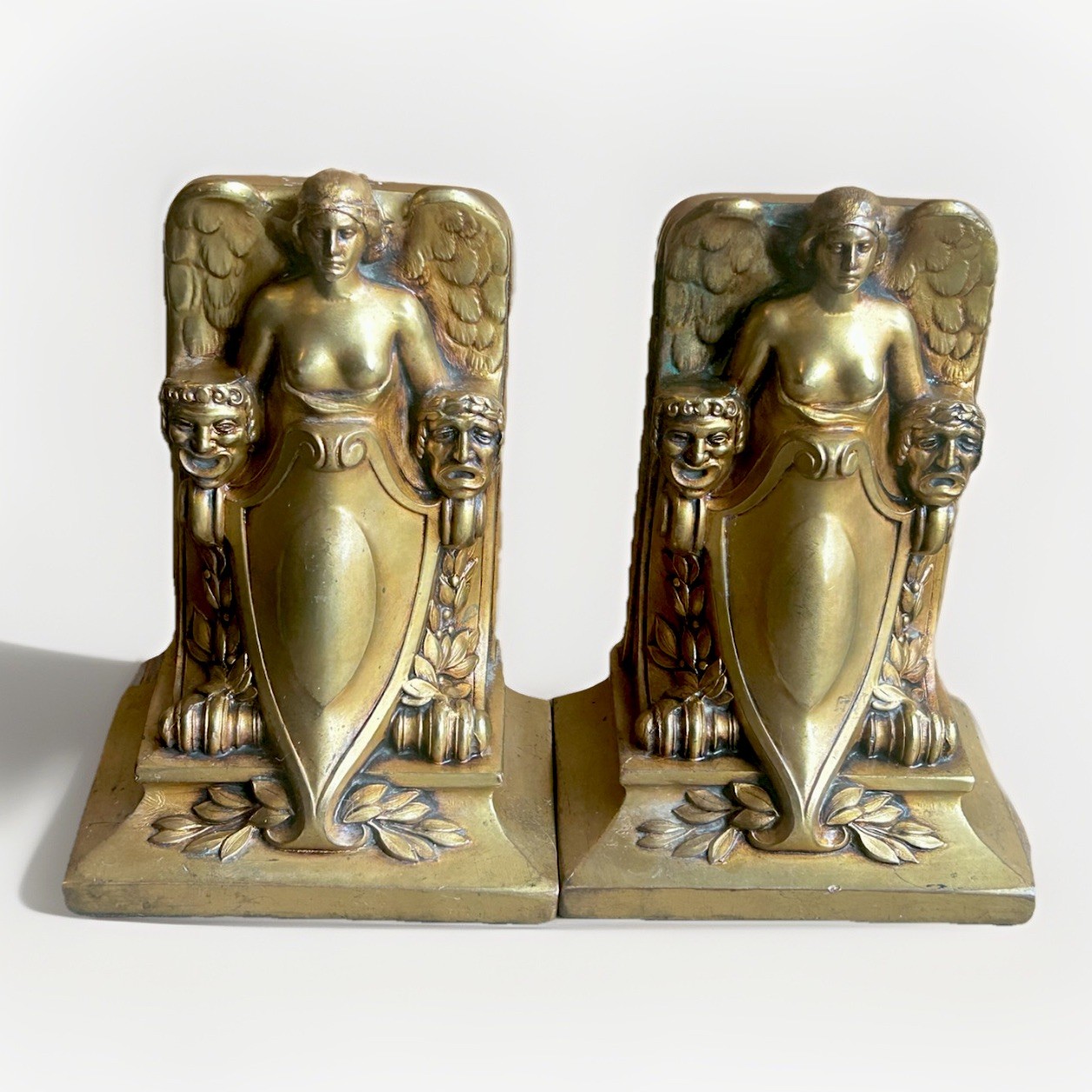 LADY OF THE THEATRE  ANTIQUE JENNINGS BROTHERS ART DECO BOOKENDS BRONZE 1920s
