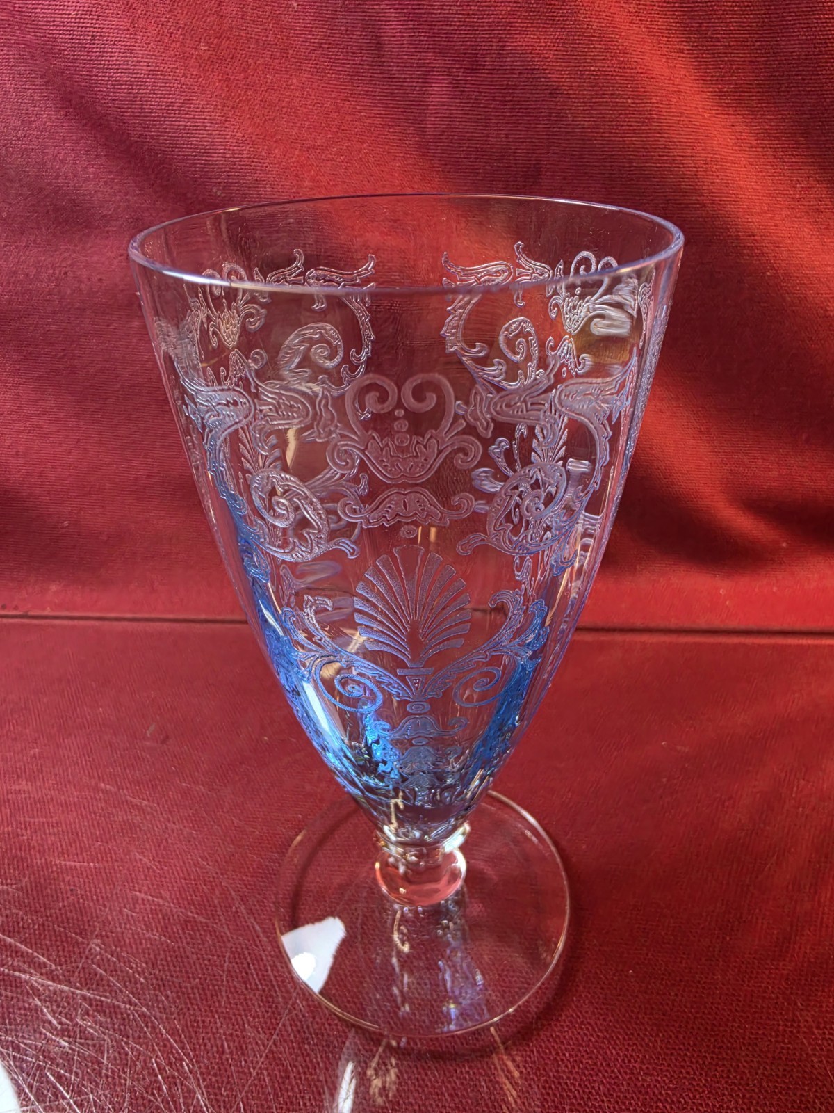 Fostoria Versailles Azure Blue Etched 9oz Footed Tumbler 5 1/4 #278 1930s