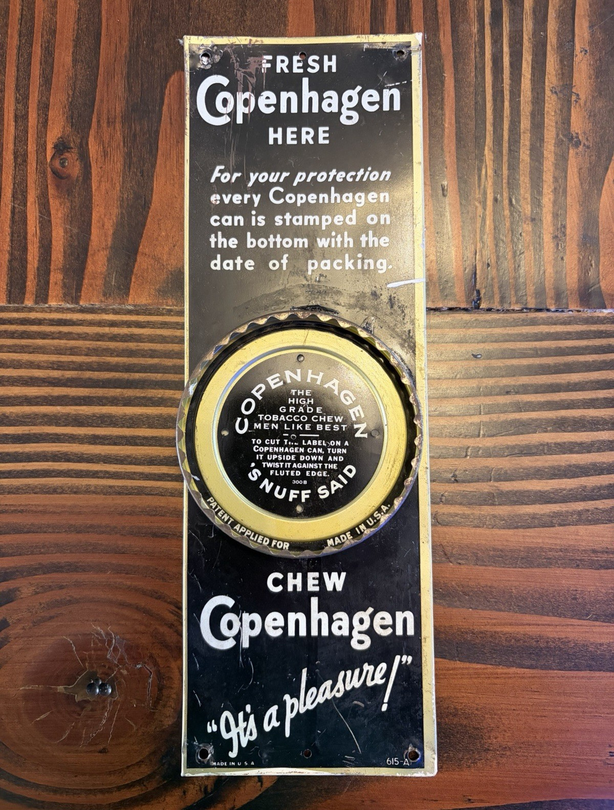 Copenhagen Vintage Metal Sign With Lid Cutter ‘S Nuff Said Gas Oil Man Cave