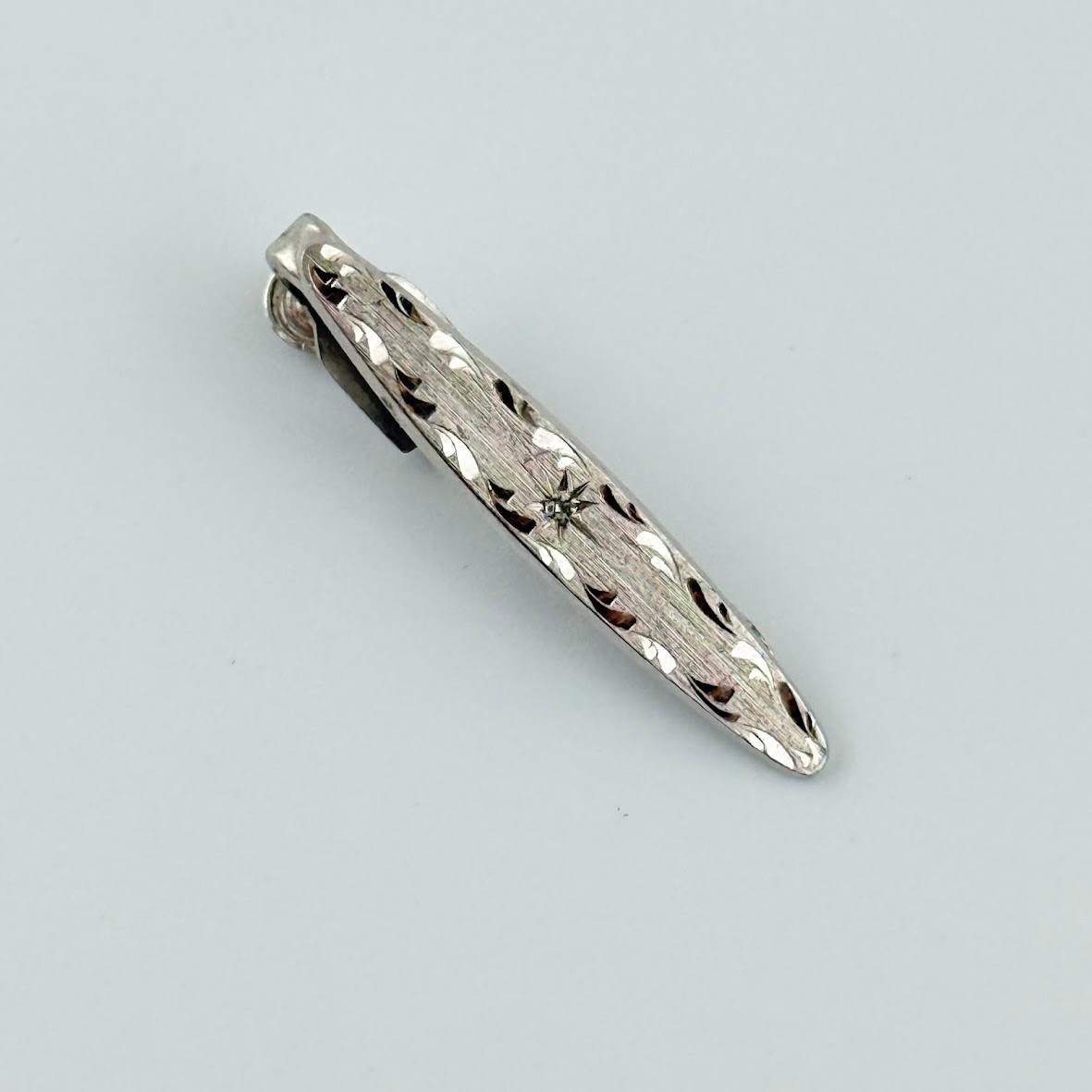 Vtg Foster Sterling Silver Tie Clip Atomic Era Engraved Starburst