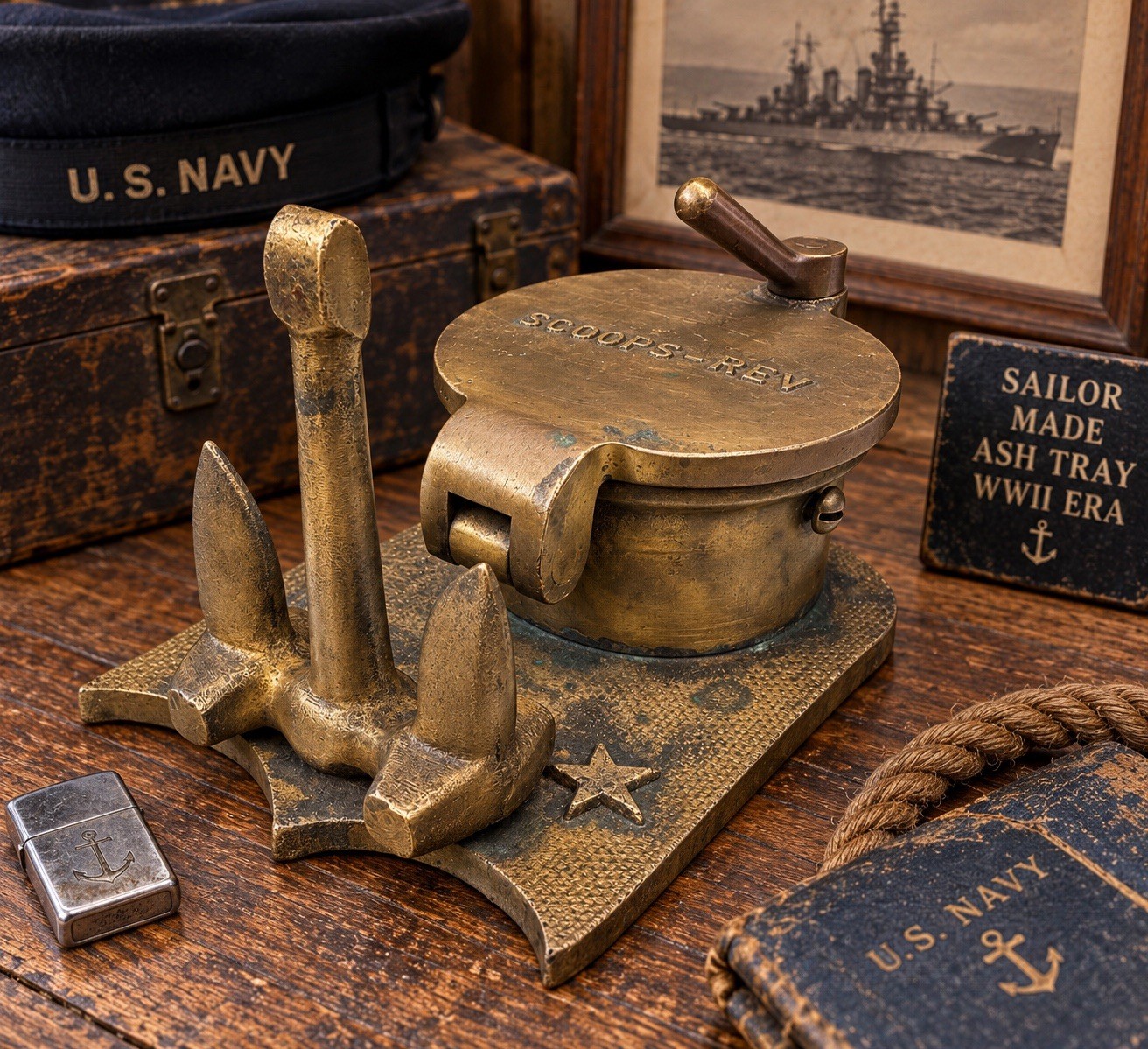 Vintage Navy Brass Ashtray Trench Art Ship Vintage Navy Brass Ashtray Trench Art Ship