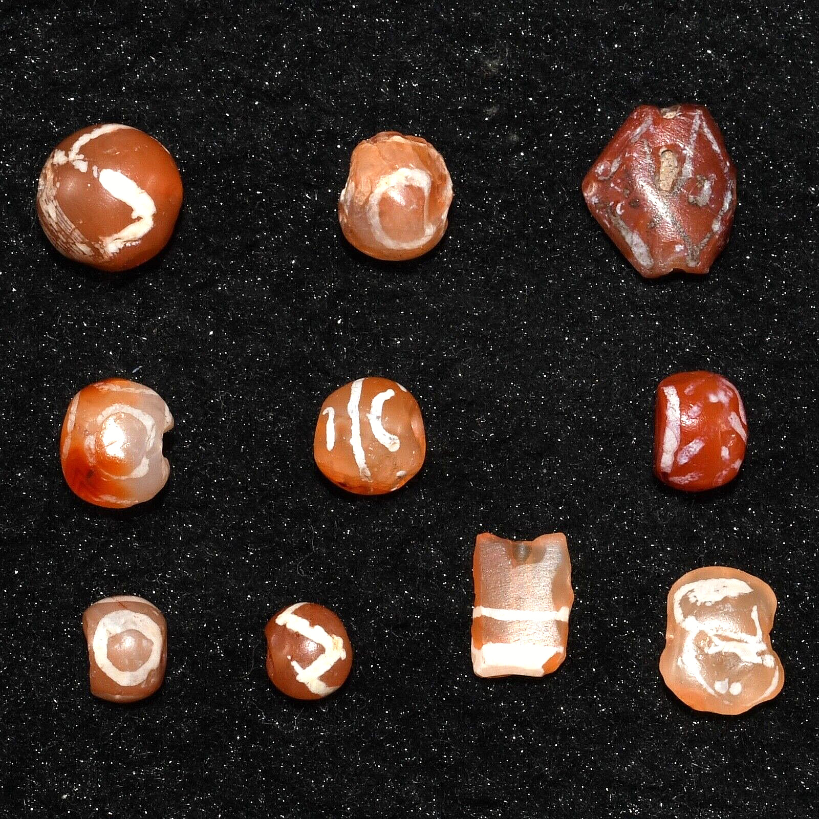 10 Ancient Etched Carnelian Beads in Good Condition 1500 to 2000 Years Old