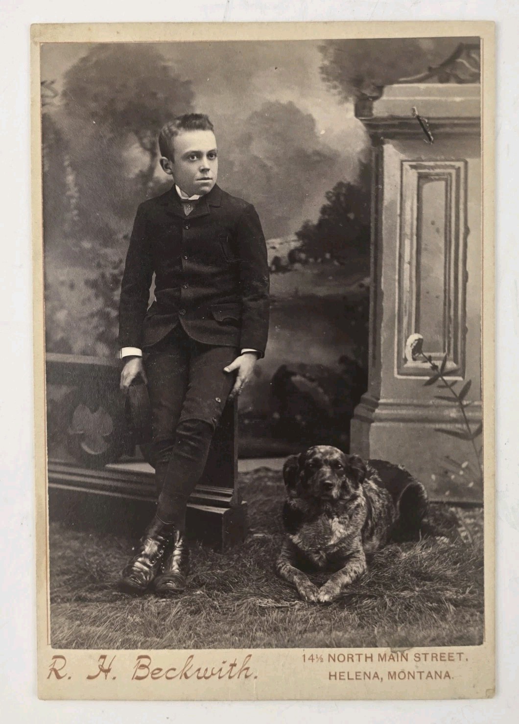 Rare Antique Cabinet Photo Young Victorian Boy Puppy Dog Beckwith Helena MT