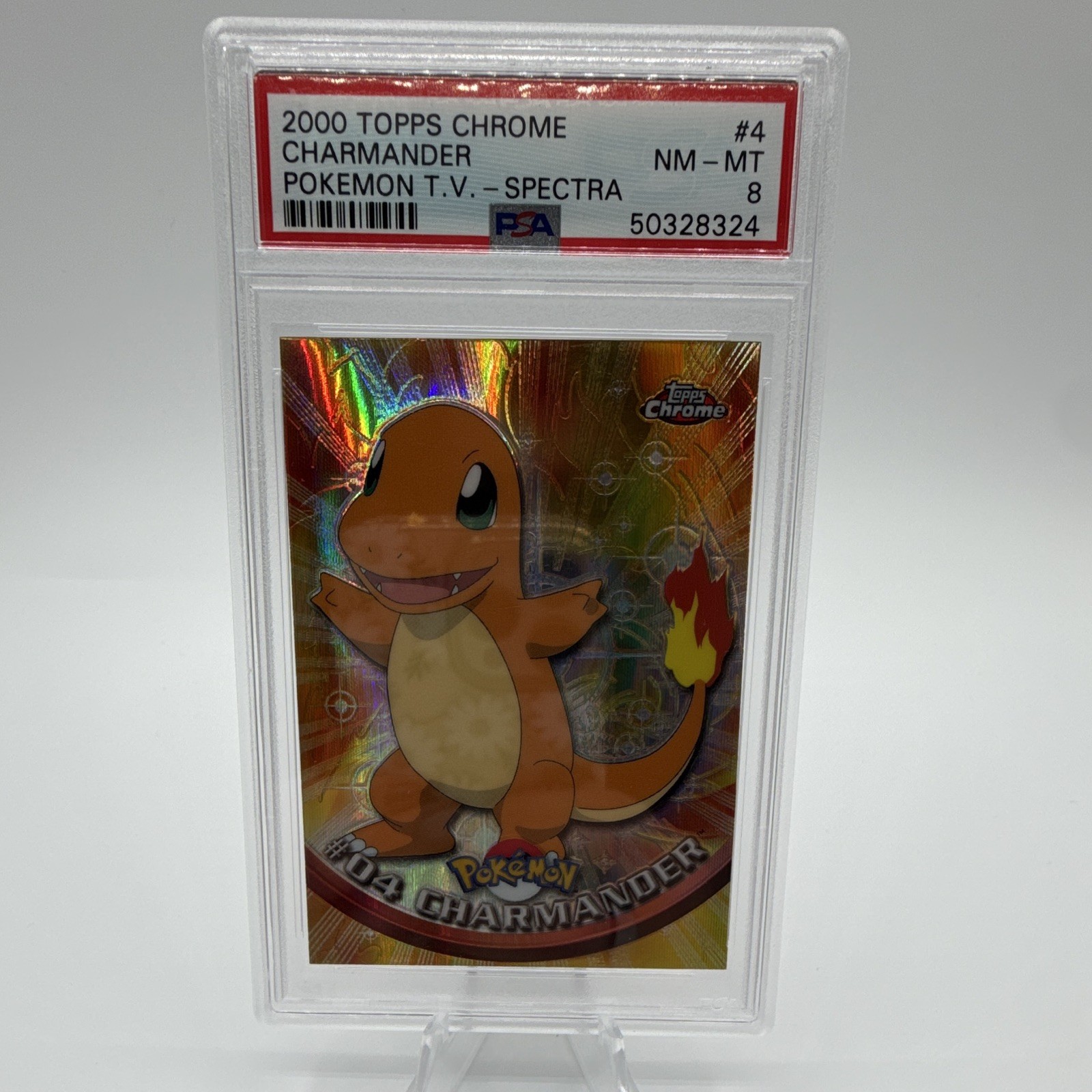 Topps Pokémon 2000 Chrome T.V. Spectra-Chrome Hologram #4 Charmander PSA 8