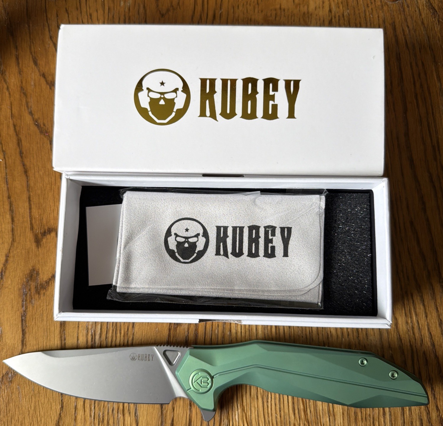 Kubey Nova Frame Lock Knife Green Titanium, Bead Blasted 14C28N (KB235H)