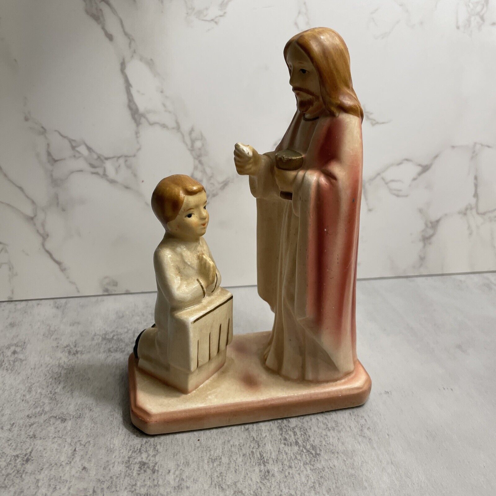 Vintage Sanmyro Japan Catholic Confirmation Gift Figurine Jesus and Boy