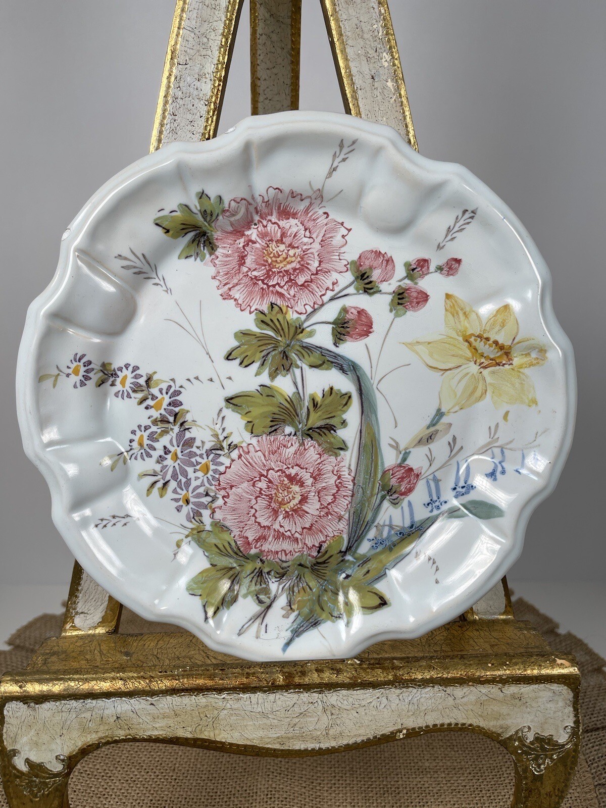 Vintage Italian Venetian Earthenware Plate Nove Di Bassano Floral Blue Asterisk