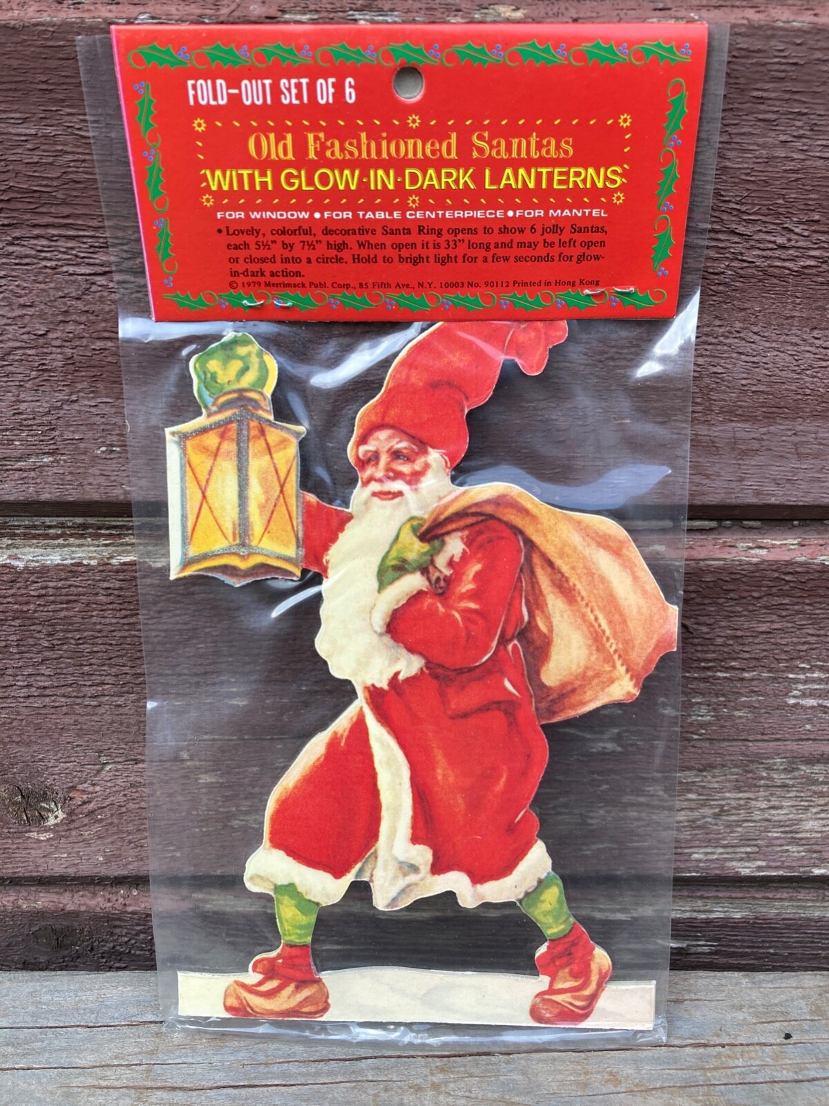 VTG 1979 Merrimack Old Fashioned SANTA Claus w Glow in Dark Lantern Fold Sealed