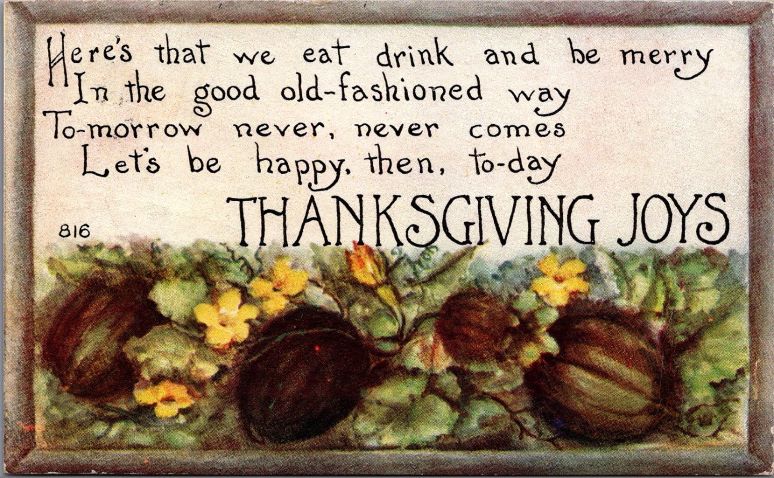 1914 Thanksgiving Joys F.A. Owen Co. Postcard - Gourds & Flowers