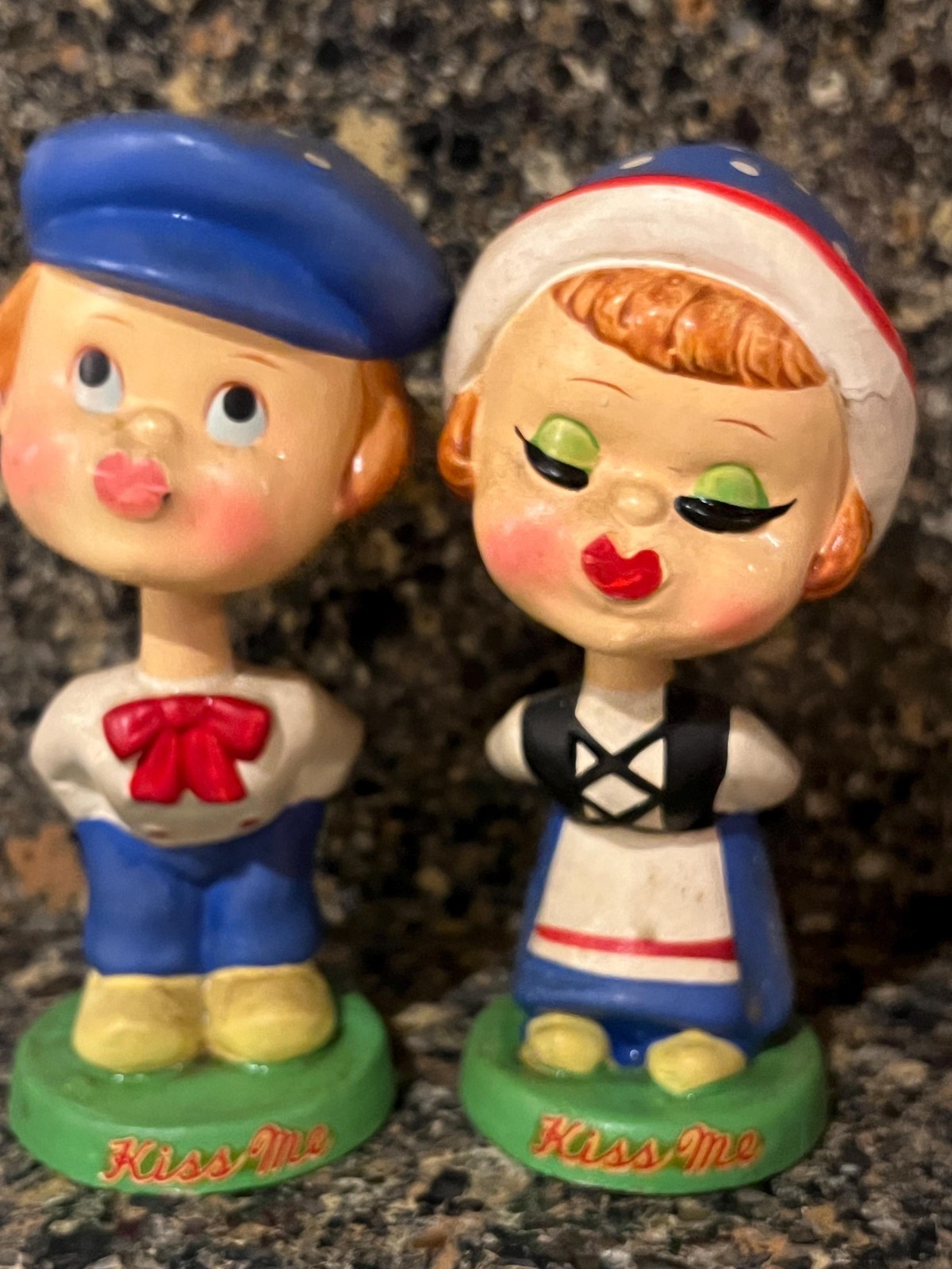 Vintage 1950s Dutch Boy & Girl Magnetic Kissing Bobbleheads Vintage 1950s Dutch Boy & Girl Magnetic Kissing Bobbleheads