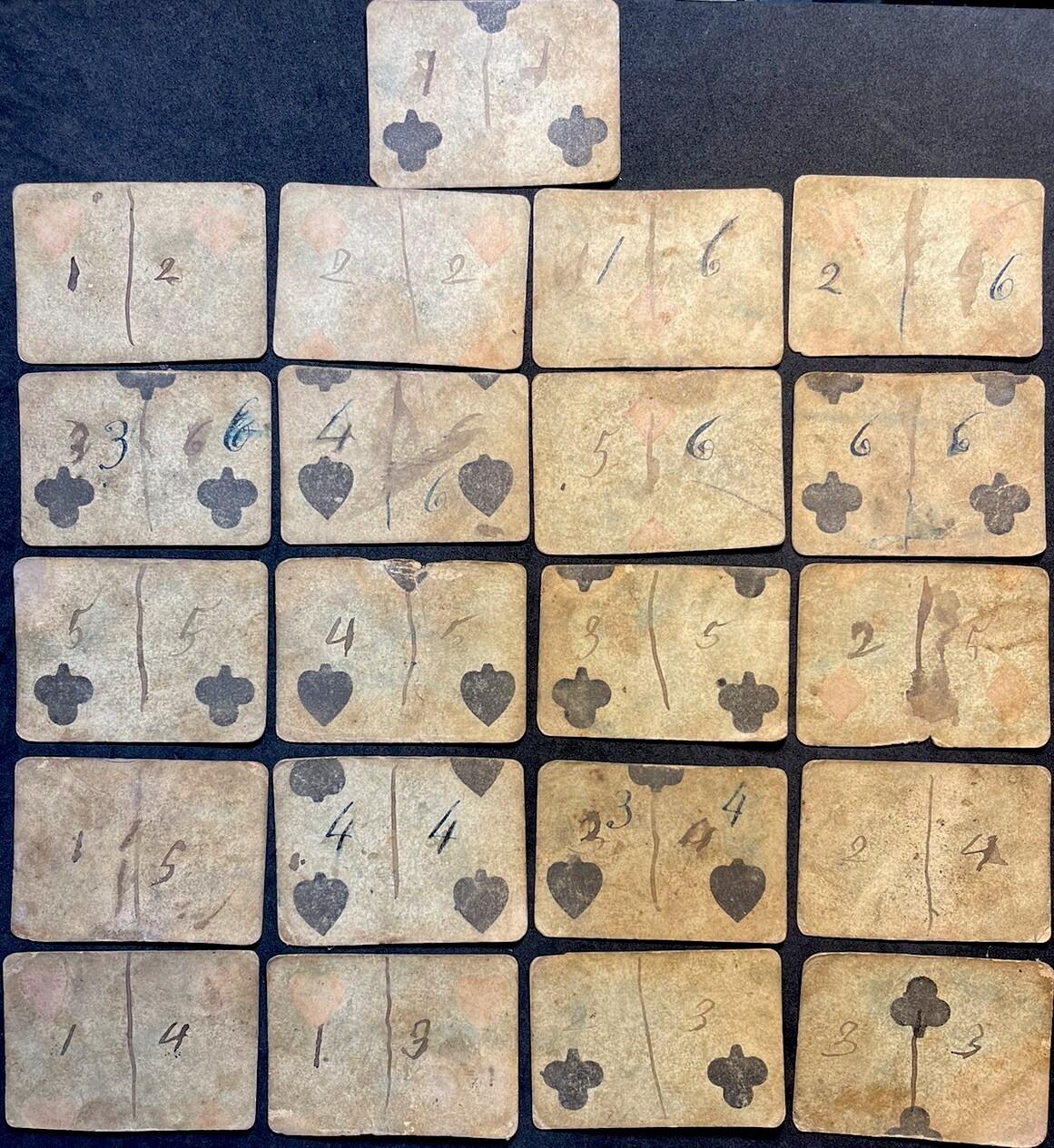 c1800’s Secondary Use Repurposed Playing Cards Antique Dominoes Game Quill Pen