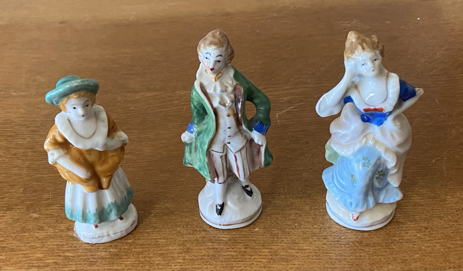 Hand Painted Porcelain People Figurines Set of 3, Made in Occupied Japan