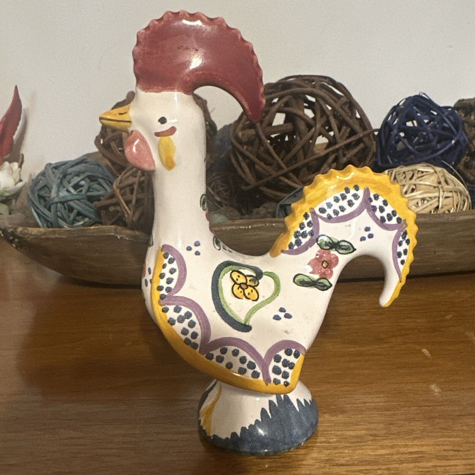 Vintage Portugal Rooster Pottery Statue Beraroos Signed Funky Hand Painted