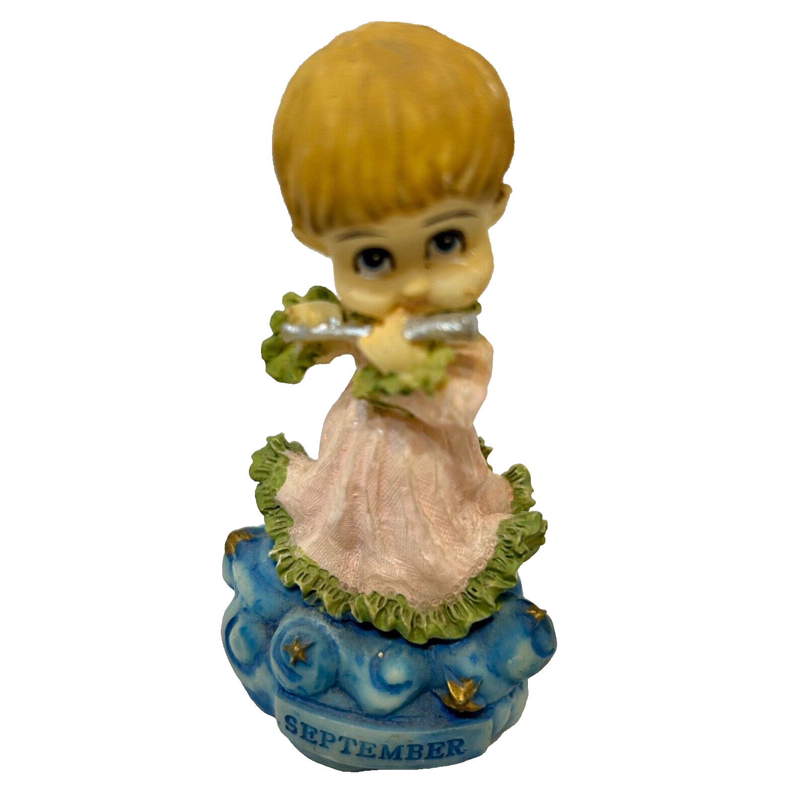 Vintage September Little Girl Playing Flute Figurine Heavy Resin 3.25\