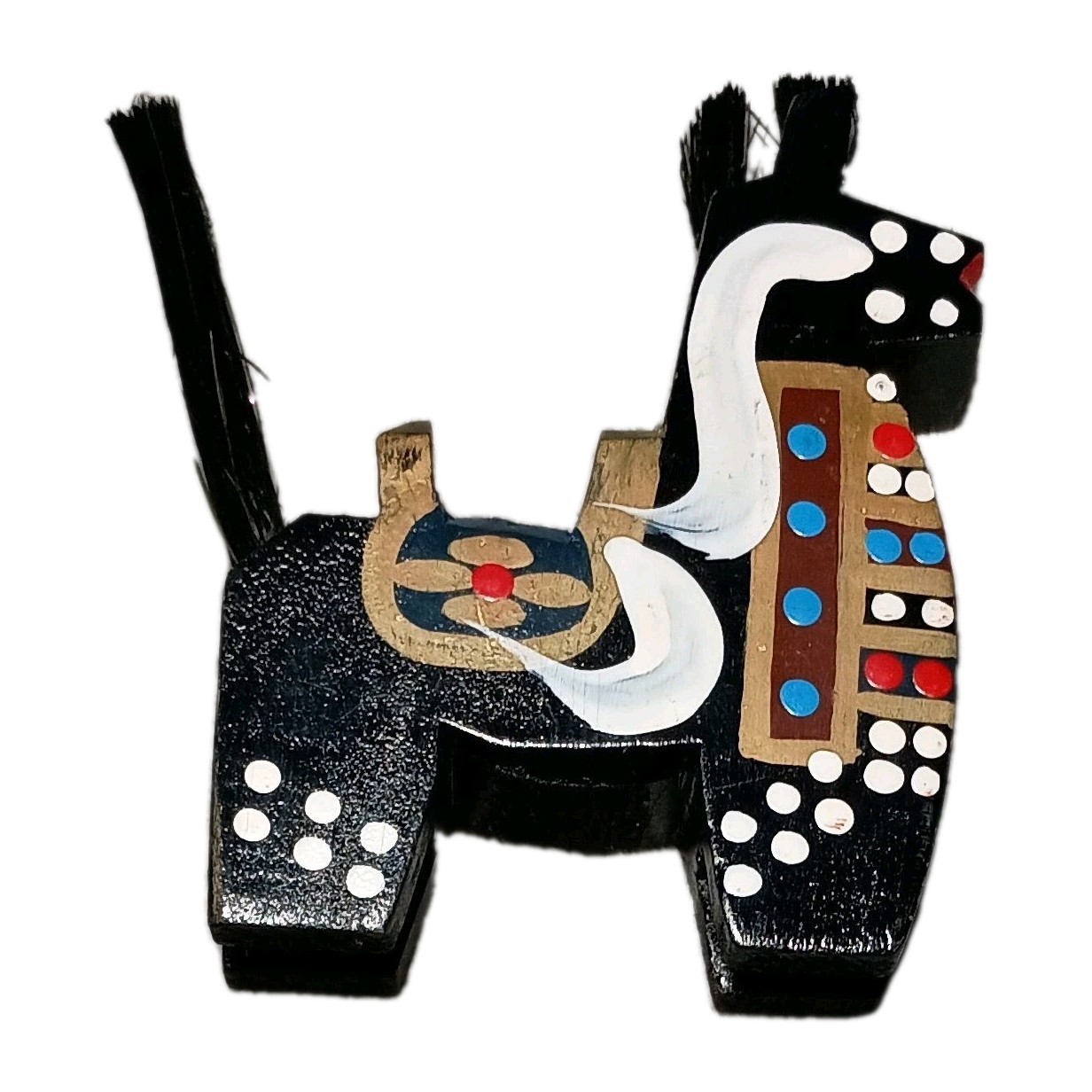 Vintage Japanese Wooden Folk Art Black Horse Figurine Yawata Uma Chagu Hachinohe