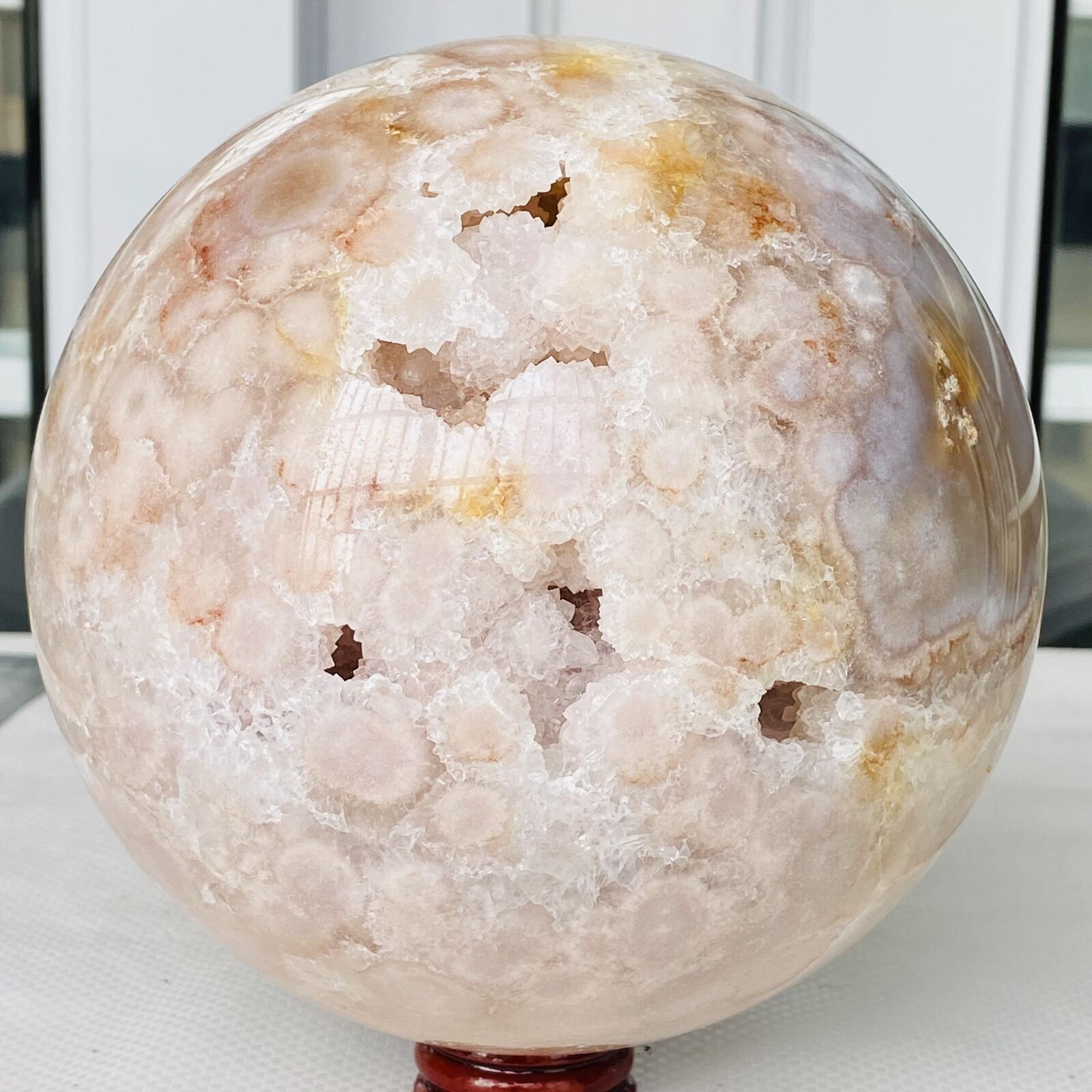Natural Cherry Blossom Agate Sphere Quartz Crystal Ball Healing 4560G