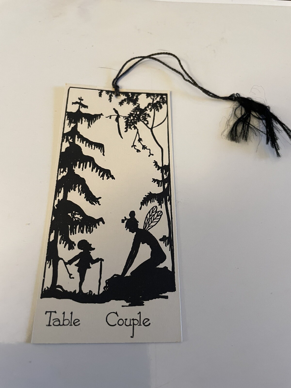 Vtg  Art Deco Silhouette Design Bridge Tally Card Chas J Clark Co. Black Tassel