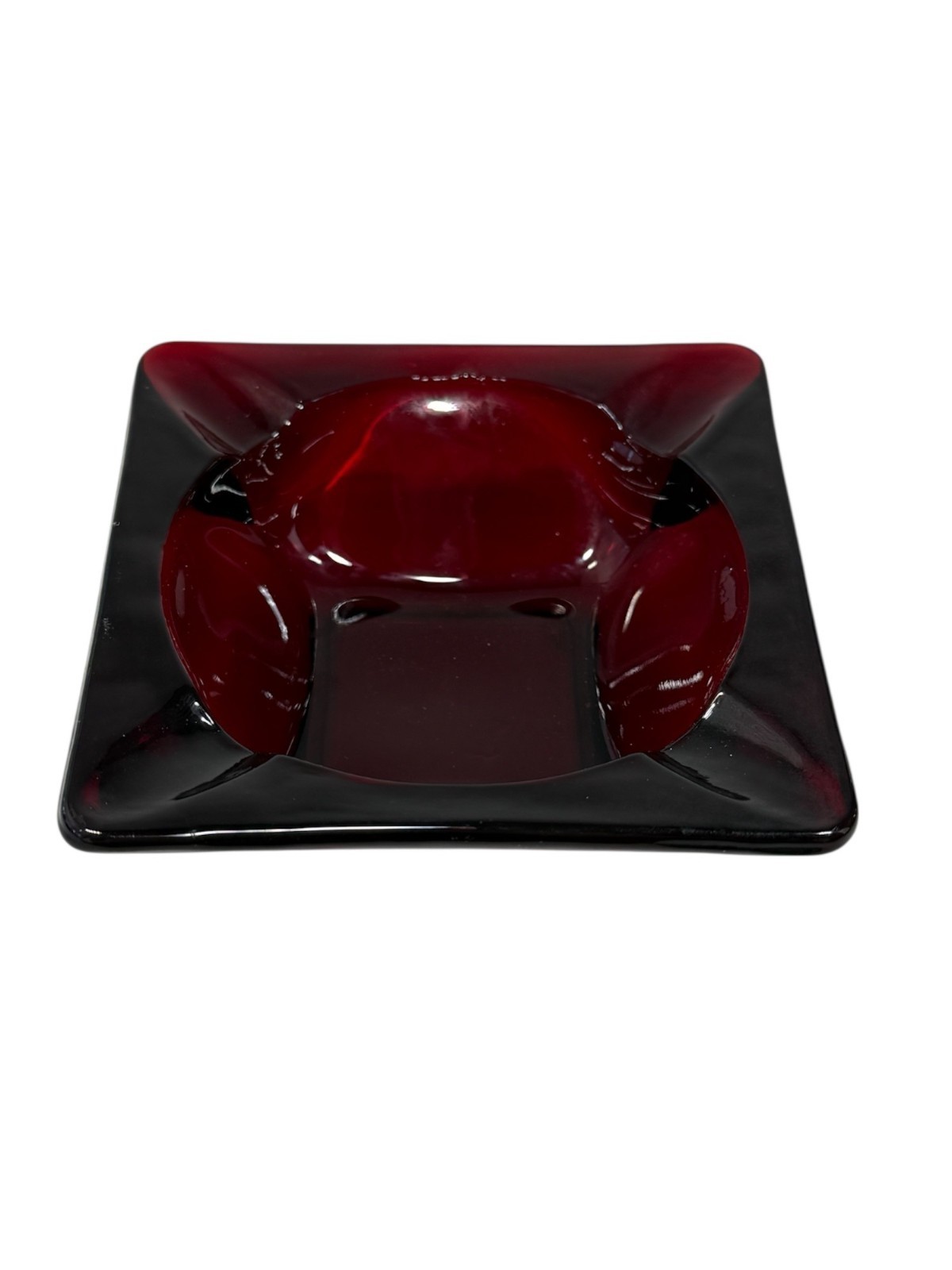 Vintage Ruby Red Glass Square Ashtray