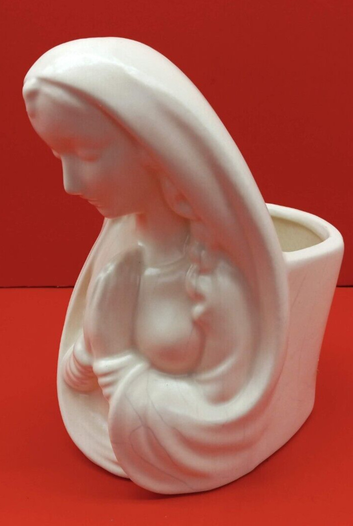 Madonna White Ceramic Planter Religious Virgin Mary 8.5” High