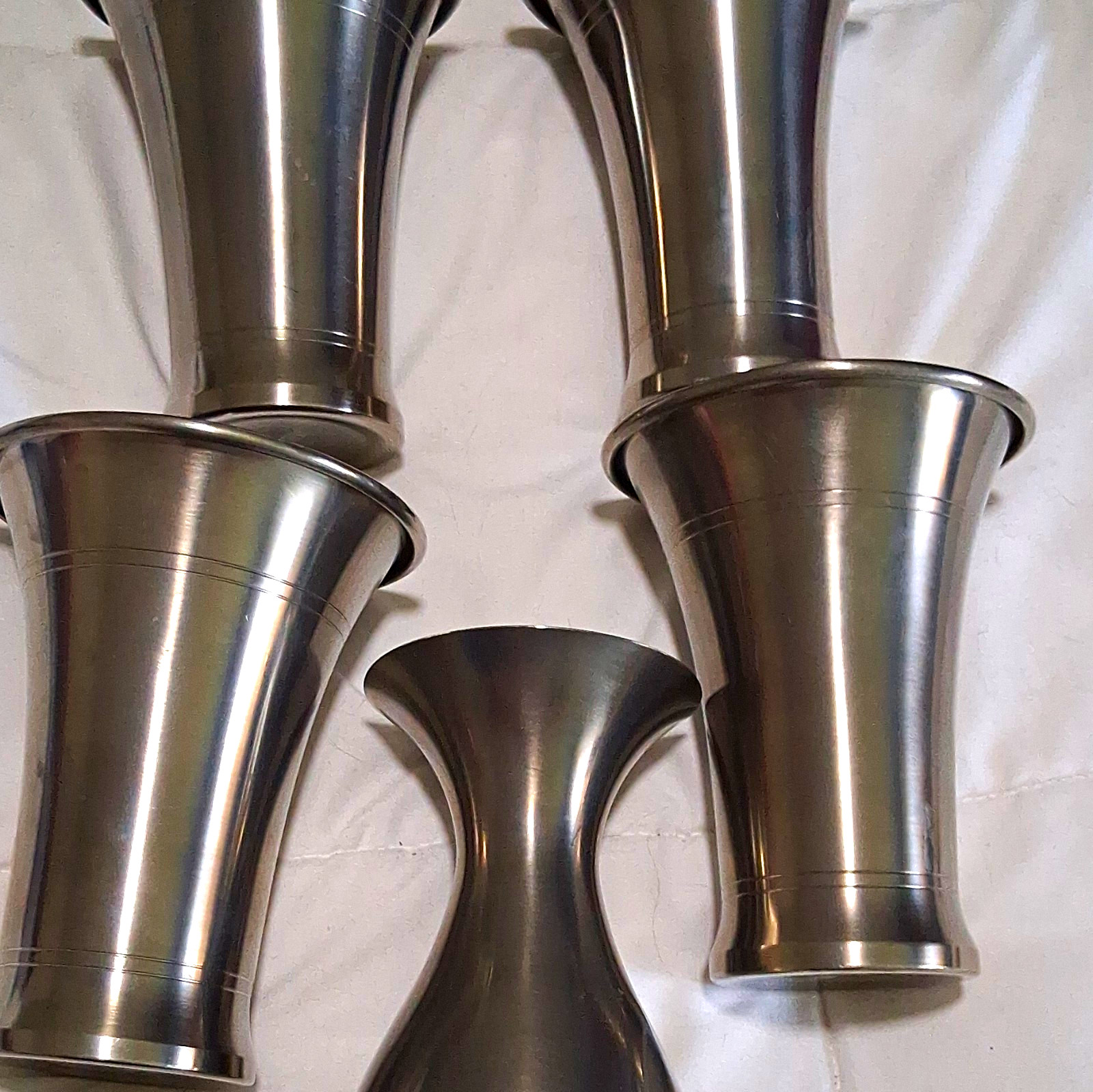 Pewter Metal Vase Lot Set of 5 Silver Tone Pewter Vases Home Decor Collection