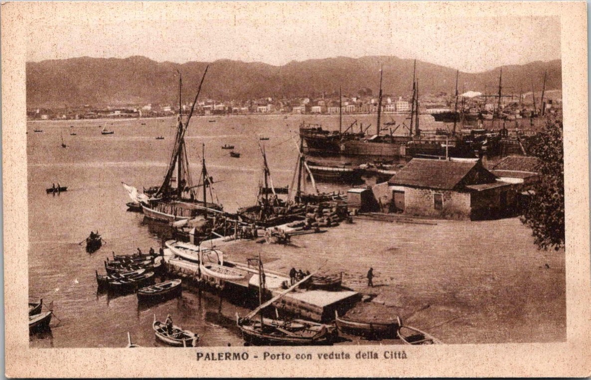 Palermo Italy IT Harbor Port City View Boats RPPC Real Photo Postcard