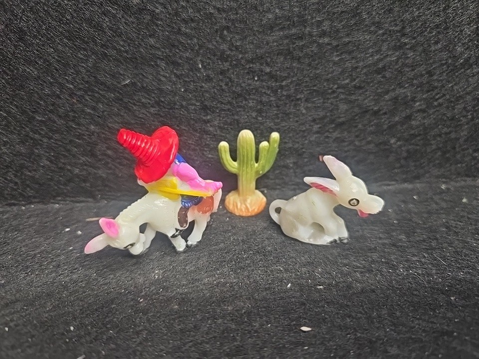 Vintage Mini Mexican Man on Donkey,Braying Donkey, Cactus Hong Kong Hard Plastic Vintage Mini Mexican Man on Donkey,Braying Donkey, Cactus Hong Kong Hard Plastic