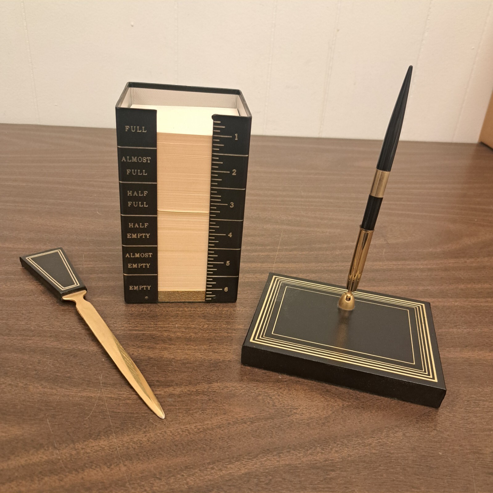 Vintage A&M Leatherlines Italian Leather Desk Set Pen Paper Holder Letter Opener