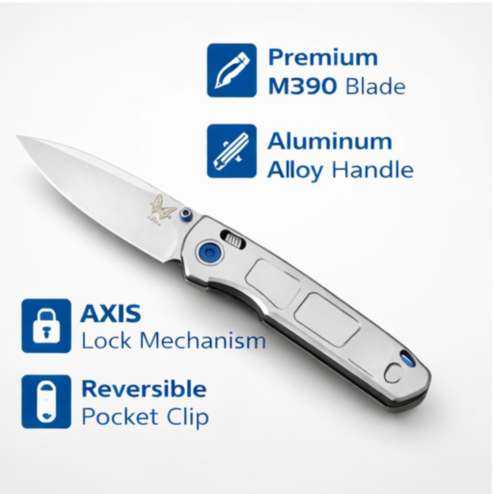 Benchmade 748 Silver Folding Knife EDC Pocket Knife Aluminum Handle