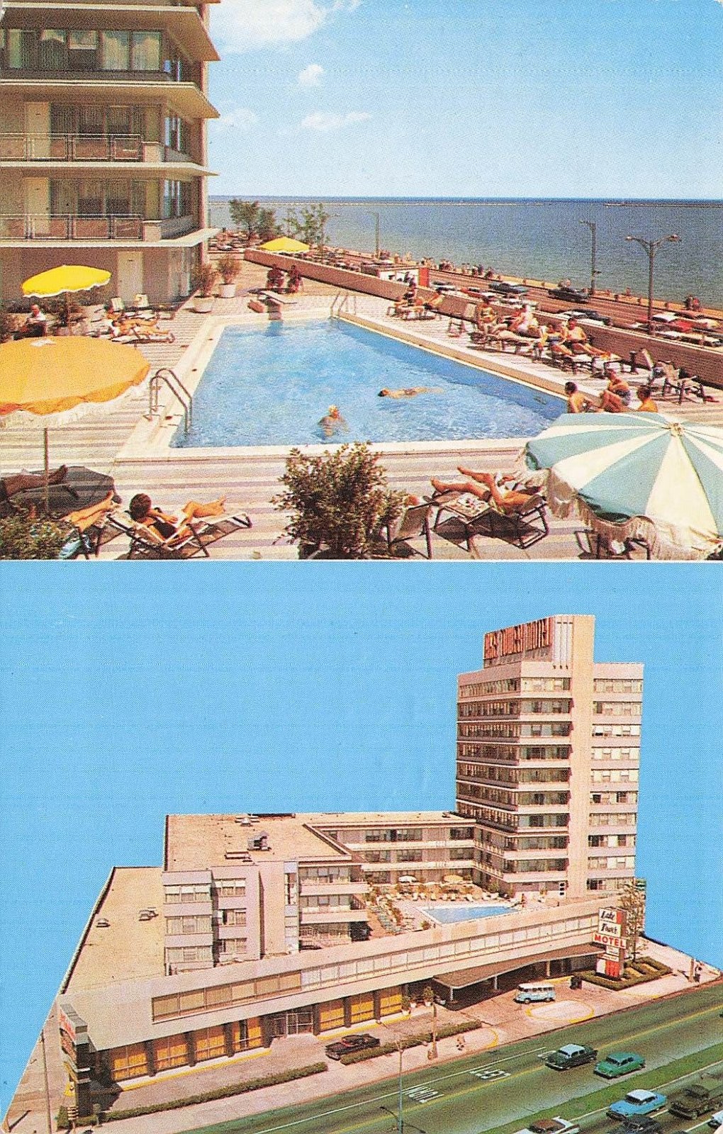 Chicago Illinois Lake Tower Motel Swimming Pool Lake Shore Drive Postcard