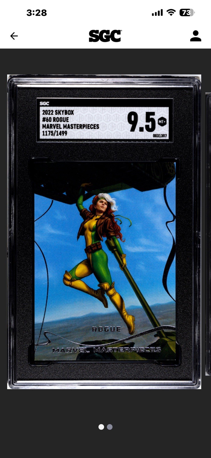 2022 Skybox Marvel Masterpieces #60 Rogue 1175/1499 🔥SGC 9.5🔥 🔥POP 1🔥