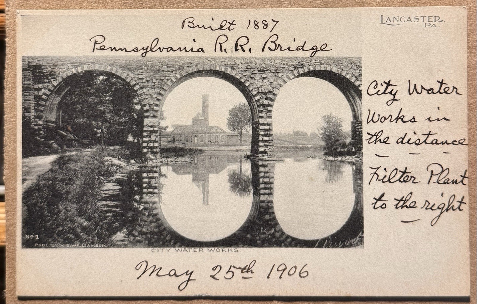 1906 Lancaster Pa, City Water Works, Pennsylvania R. R. Bridge, Postcard