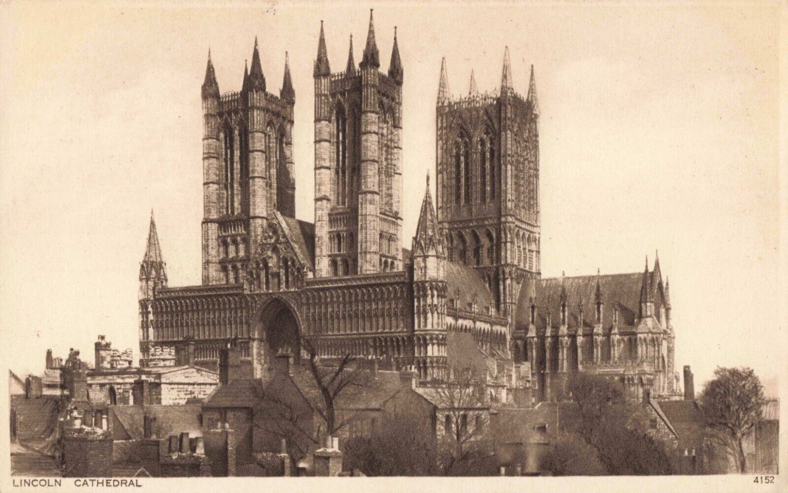 Lincoln England UK, Lincoln Cathedral Exterior, Vintage Postcard