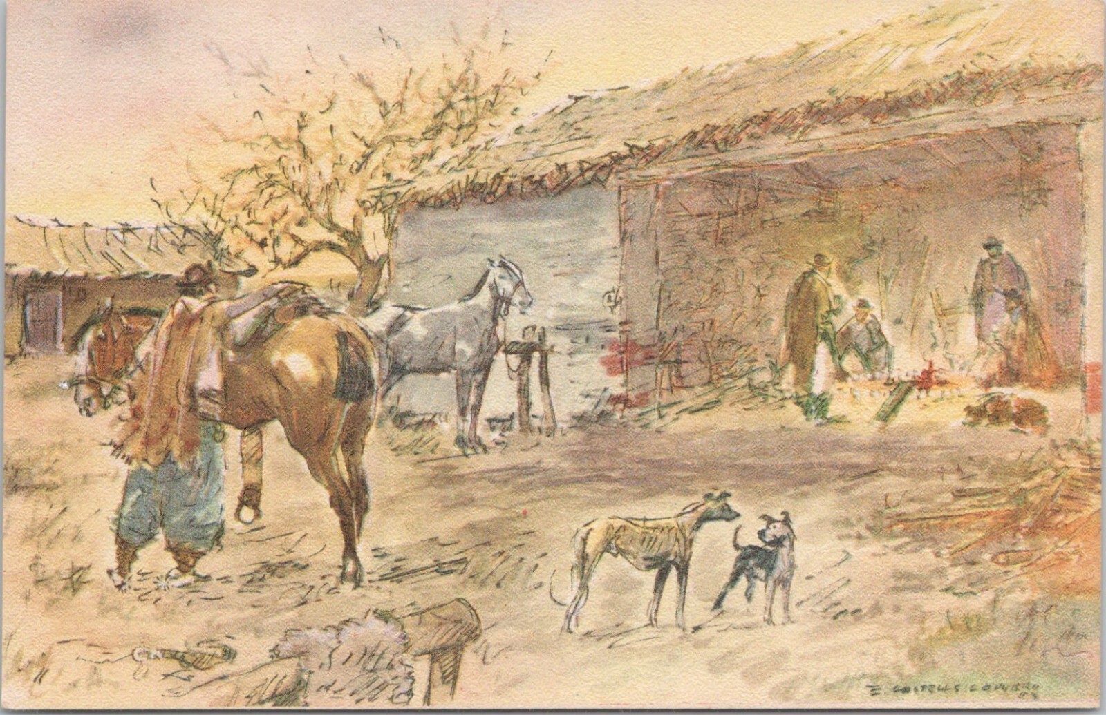 Illustrated PC Argentina Ranching Scene 