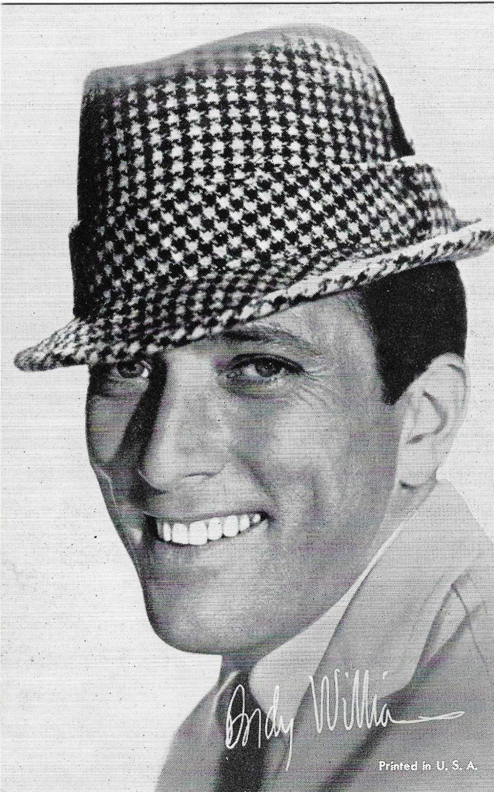 EXHIBIT CO. ARCADE ACTOR CARD 1960's ANDY WILLIAMS RARE, POPULAR CARD