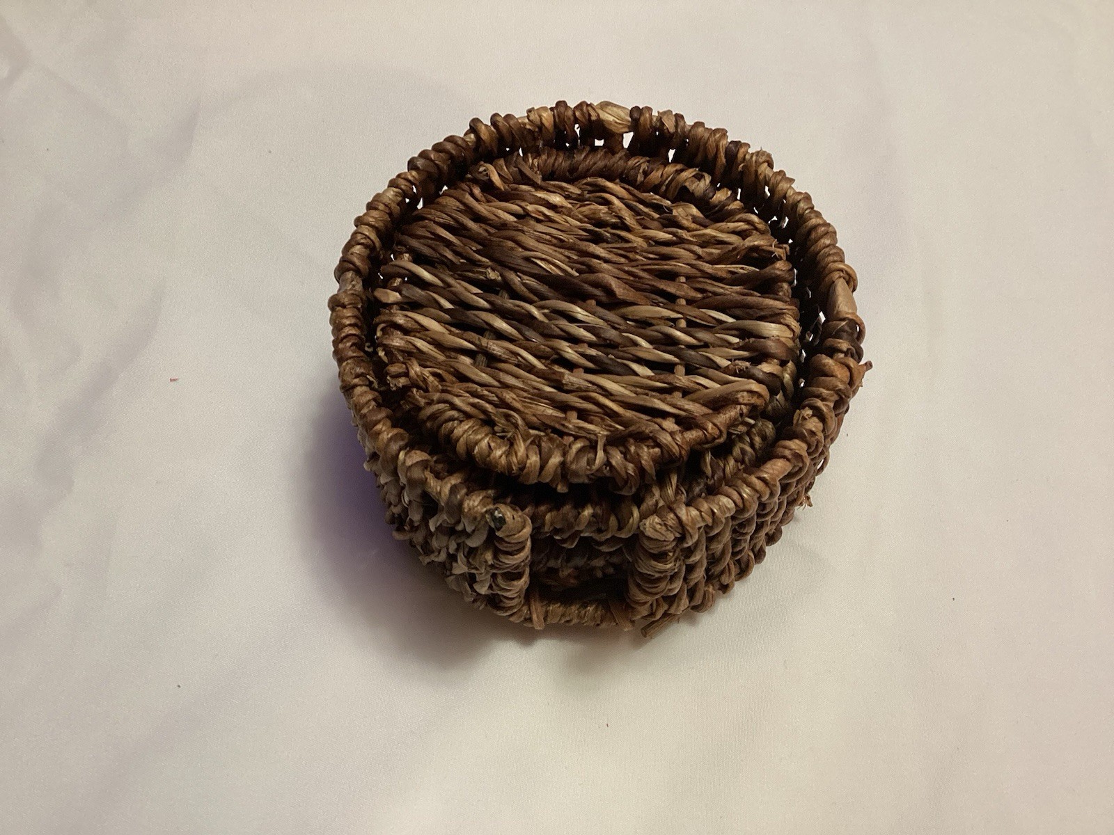 6 Piece Vintage Rattan Coasters With Holder 6 Piece Vintage Rattan Coasters With Holder