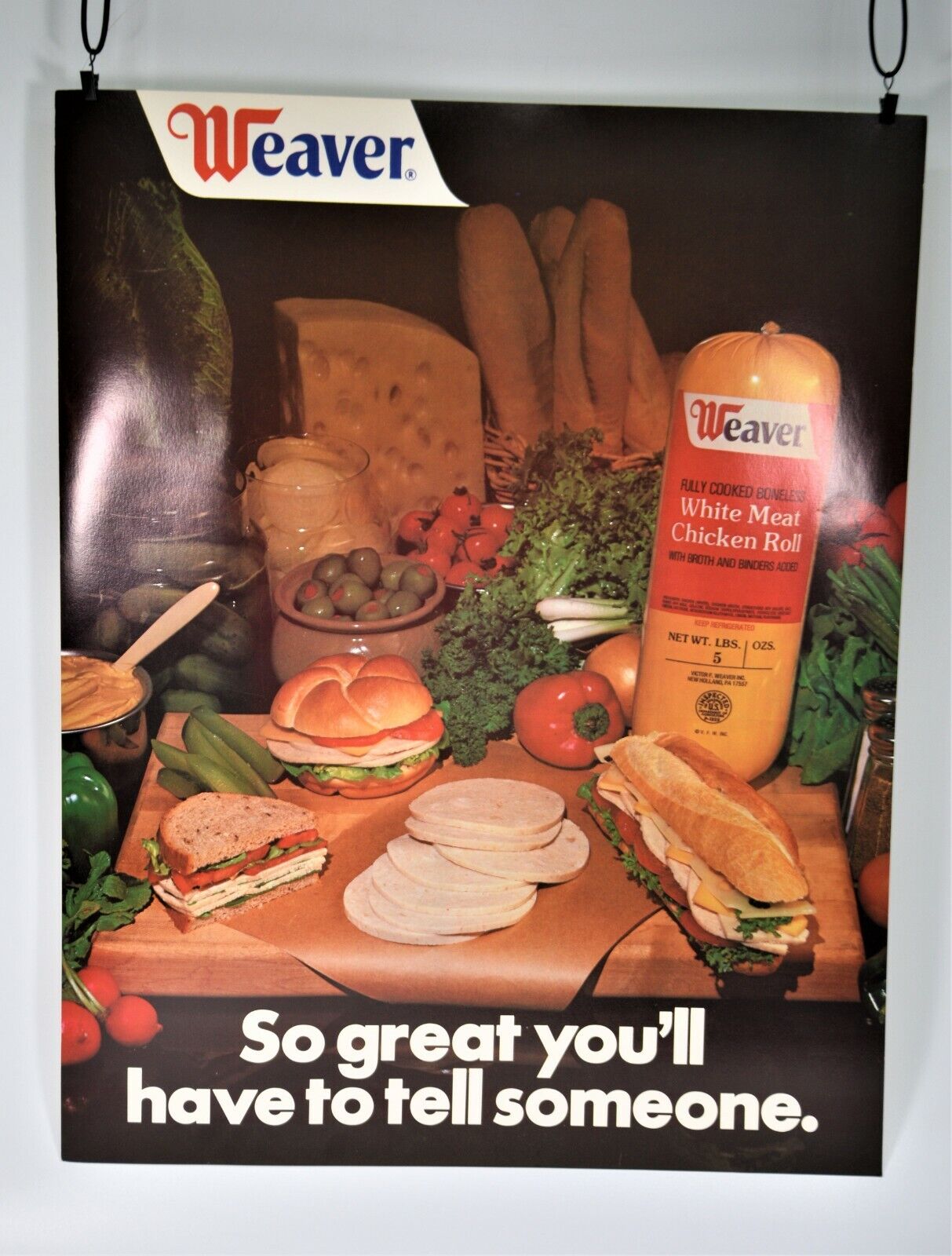 Vintage Weaver Foods Spice Poster Cold Cuts Chicken Roll Sandwich Kitchen Ad
