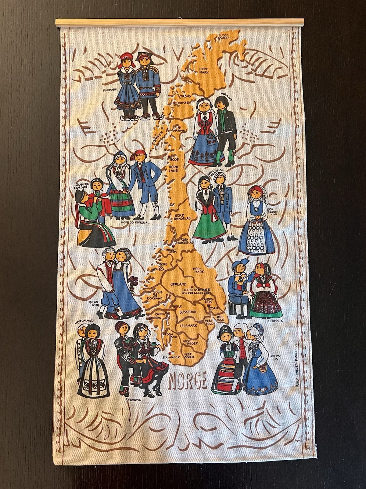 Norwegian Bunad Map Vintage Linen Wall Hanging Norway Inger Landsem Danielsen