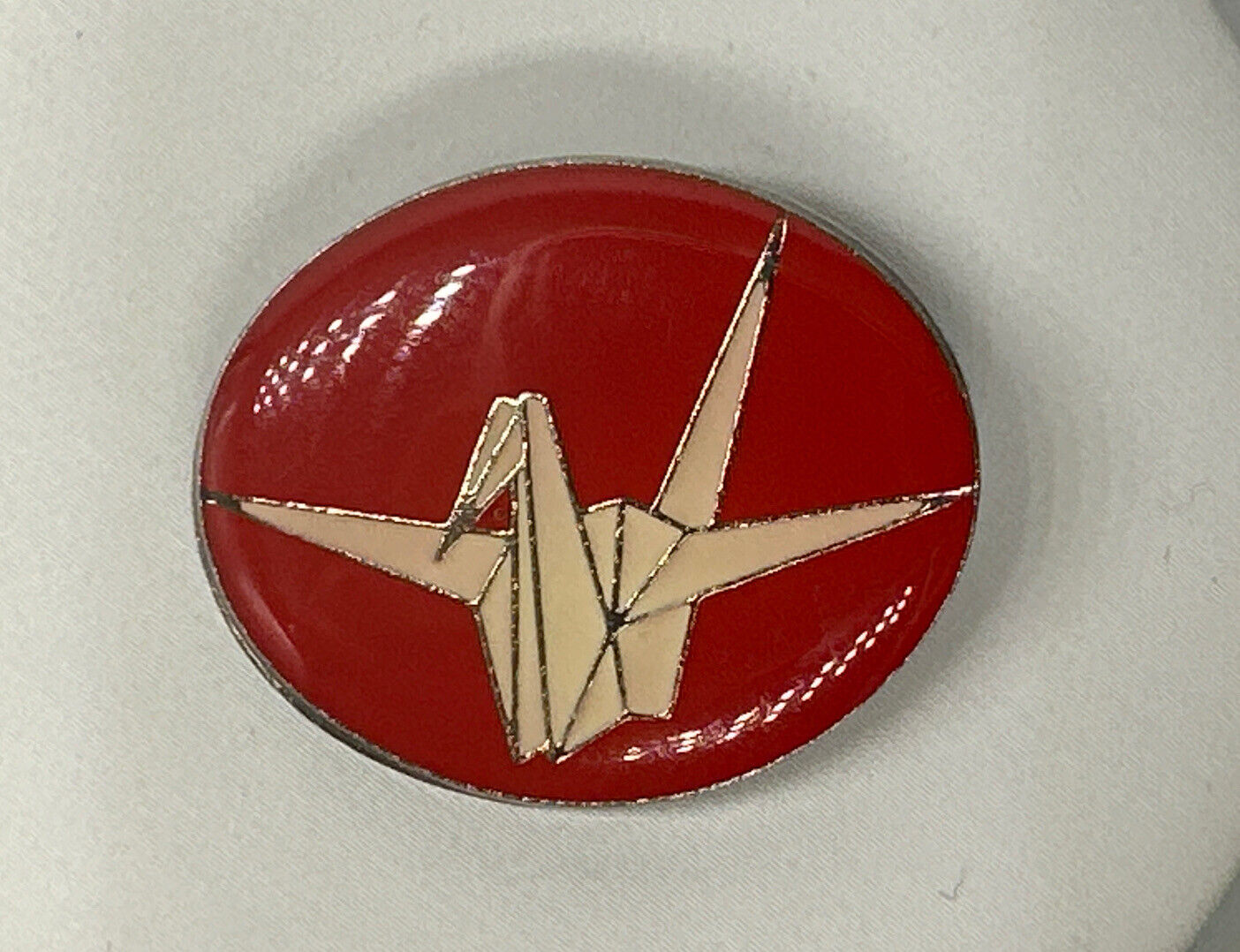 Vintage Japan “No More Hibakusha” Pin With Origami Crane, Post WWII Peace Symbol