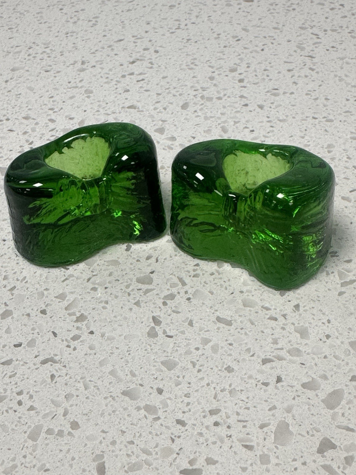 Vintage Nuline Wheaton Glass Green Taper Candle Holders Kidney