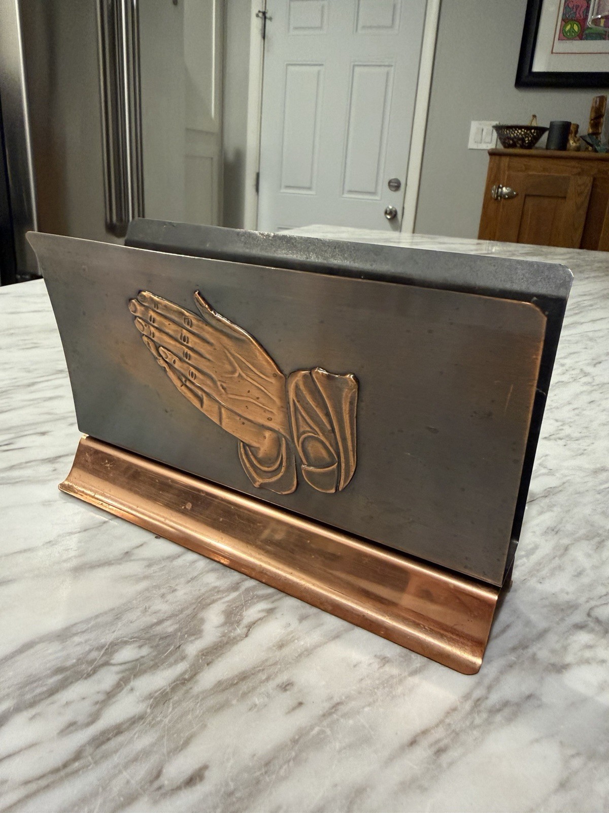 Vintage Coppercraft Guild Praying Hands Copper Letter, Desk, Napkin Holder