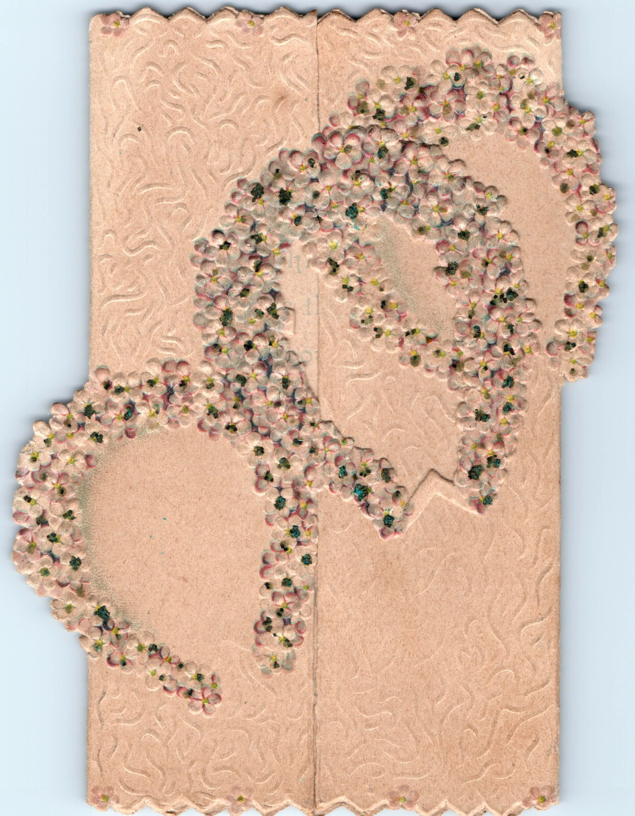 Antique Victorian Folding Poetry Card Embossed Lilac Horseshoe 1900s Ephemera