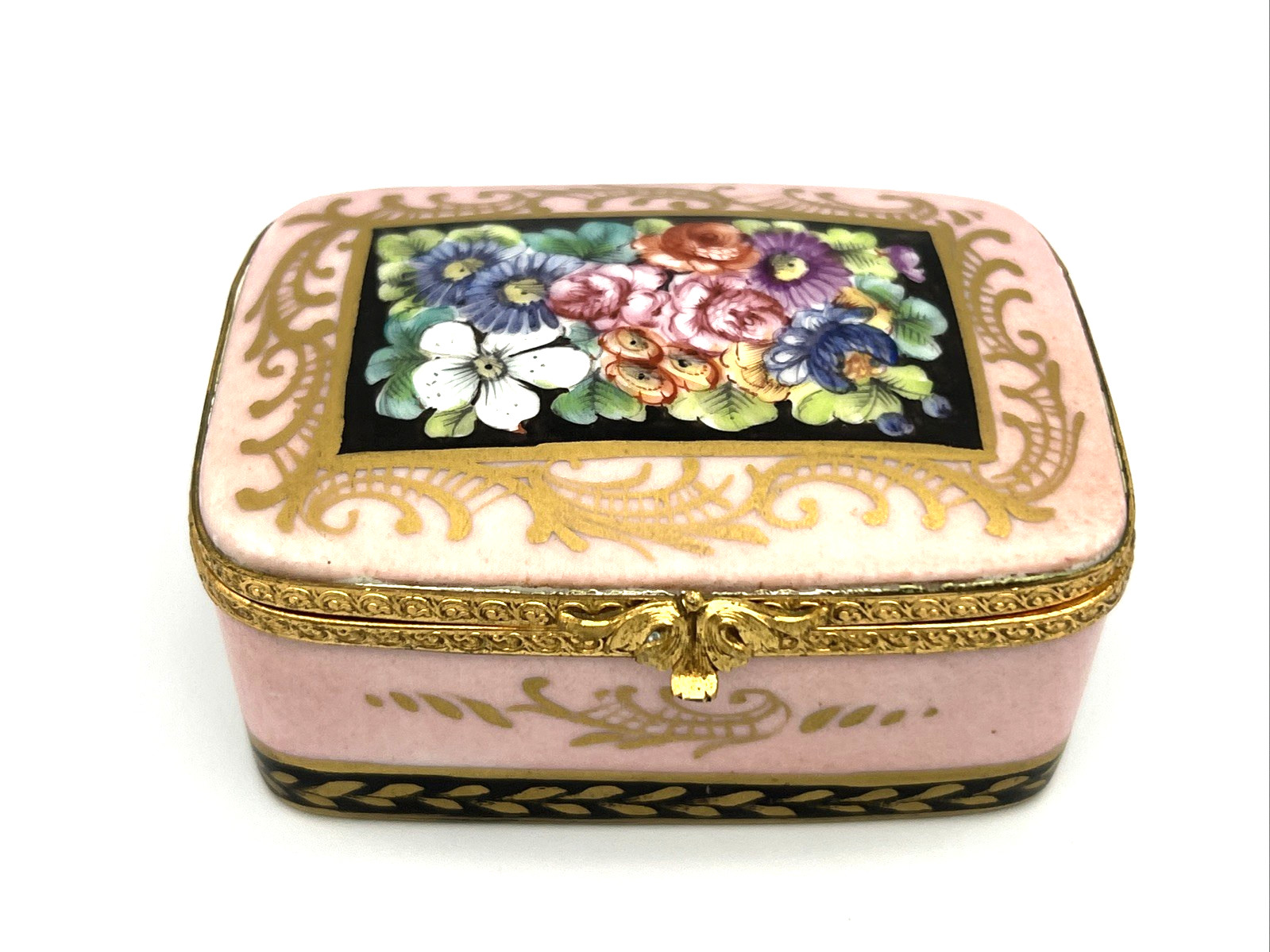 Antique A. Vignaud Limoges Porcelain Hand Painted Hinged Trinket Box c. 1900