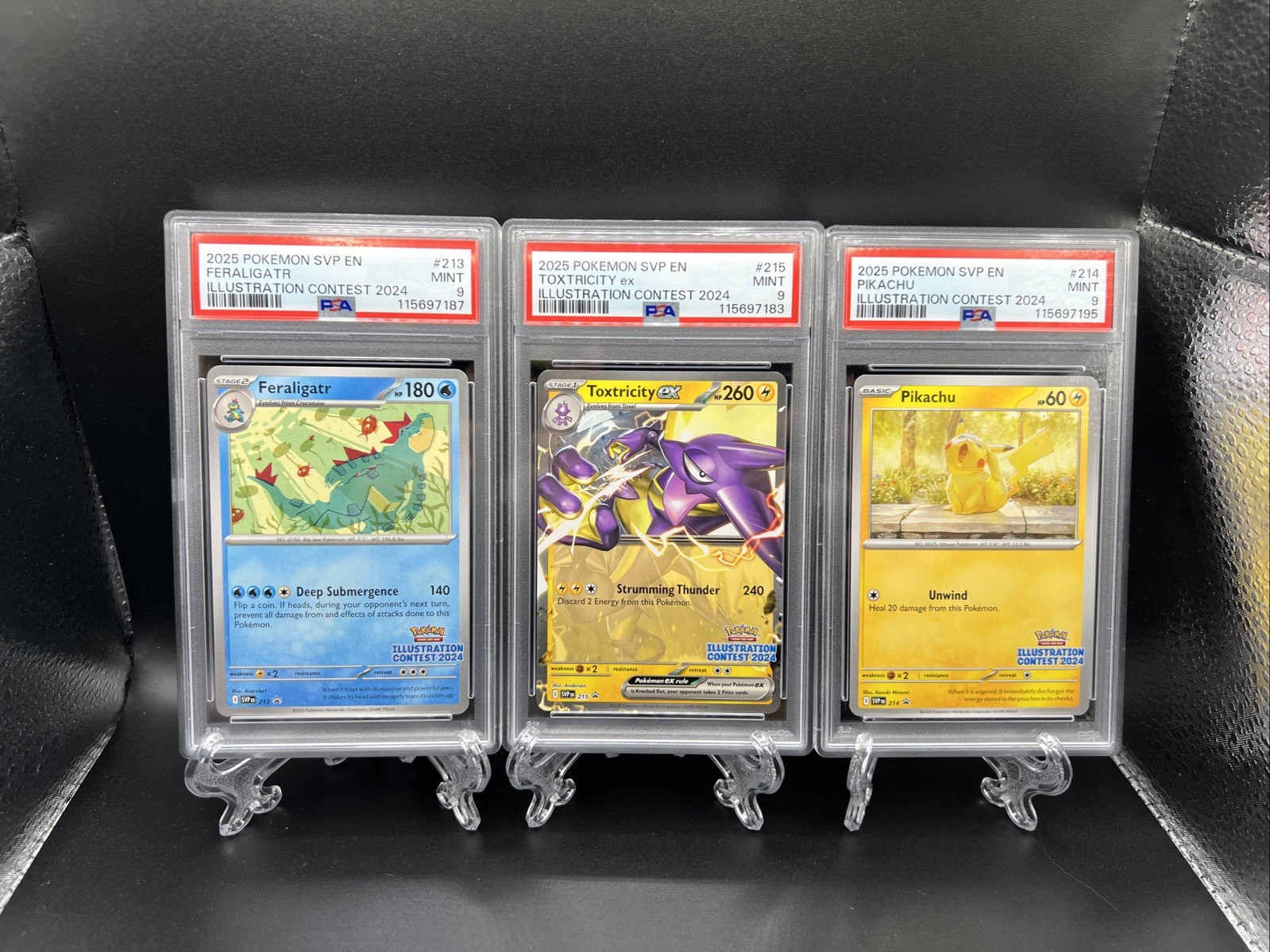 2025 Pokémon Illustration Contest Complete PSA 9 Pikachu/Feraligatr/Toxtricity