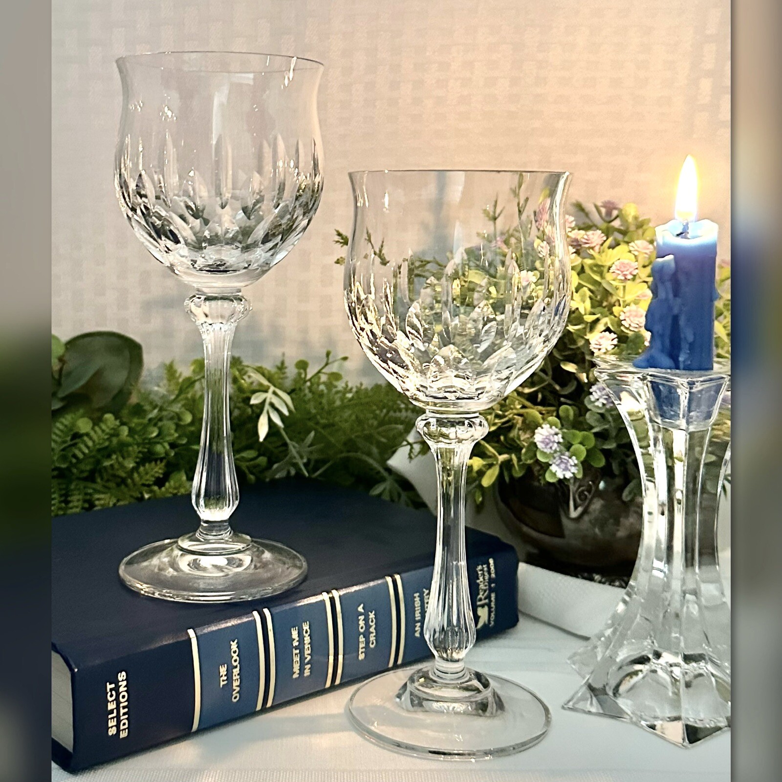 Mikasa Normandy Wine Glasses Pair Crystal Replacement Stemware 7 Oz Vintage