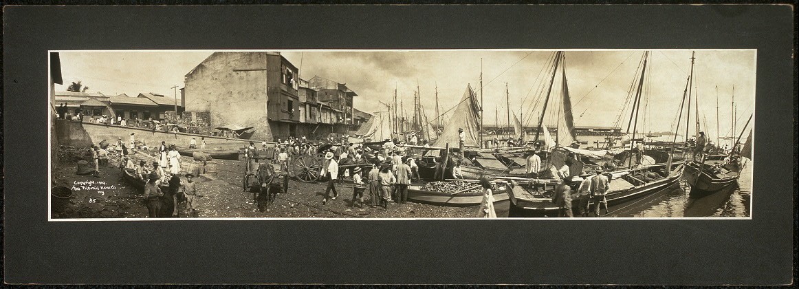 Photo:Panama Panama 1909 Waterfront Market Boats Panoramic Photo