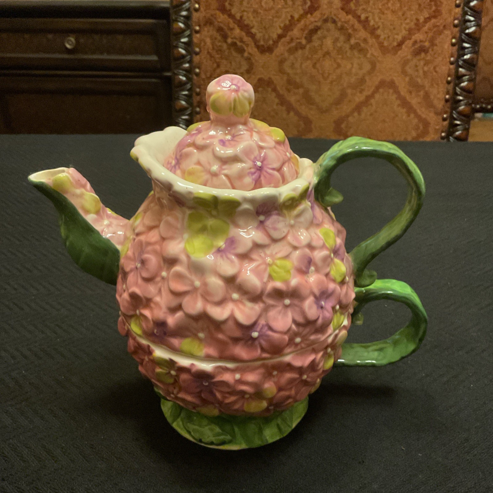 Vintage 1990 Fitz & Floyd OCI Pink Hydrangea Stacking 